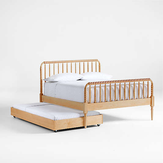 Jenny Lind Maple Wood Spindle Kids Full Bed with Trundle