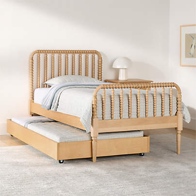 Jenny Lind Maple Wood Spindle Kids Twin Bed with Trundle