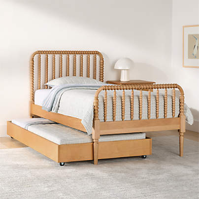 Jenny Lind Maple Wood Spindle Kids Twin Bed with Trundle