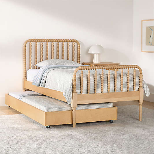 Jenny Lind Maple Wood Spindle Kids Twin Bed with Trundle