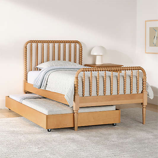 Jenny Lind Maple Wood Spindle Kids Twin Bed with Trundle