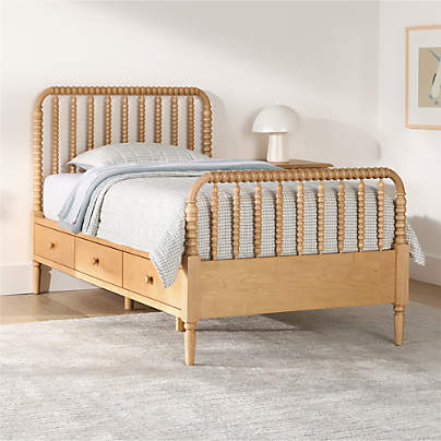 Jenny Lind Maple Wood Spindle Kids Twin Storage Bed