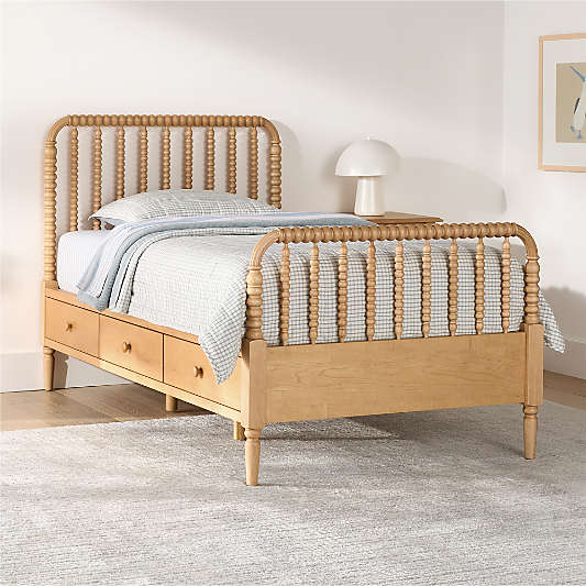 Jenny Lind Maple Wood Spindle Kids Storage Bed