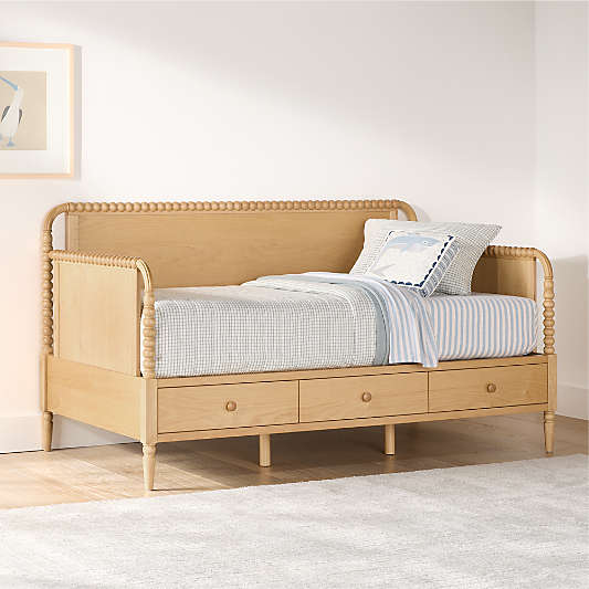 Jenny Lind Natural Maple Wood Spindle Kids Daybed With Storage