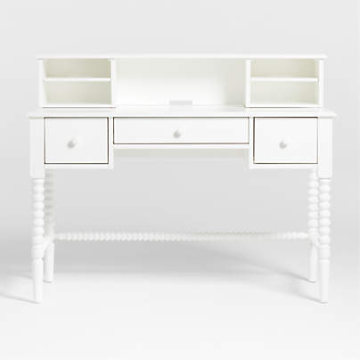 Jenny Lind White Wood Spindle 3-Drawer Kids Desk with Hutch