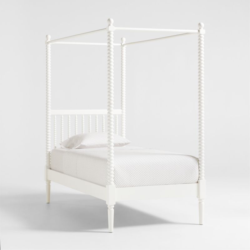 Jenny Lind White Wood Spindle Kids Canopy Twin Bed