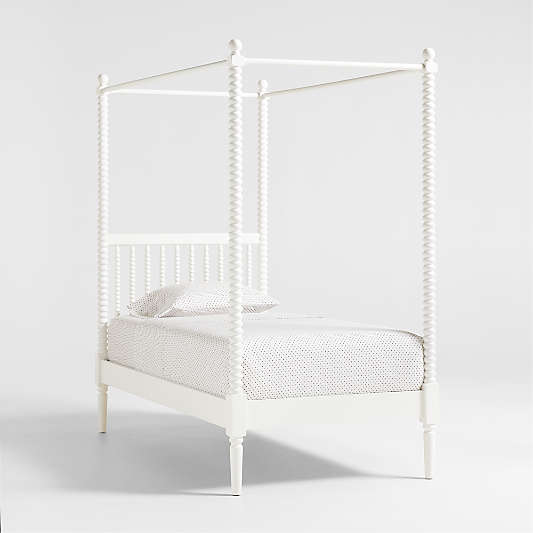 Jenny Lind White Wood Spindle Kids Canopy Bed