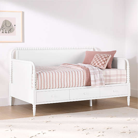 Jenny Lind White Wood Spindle Kids Daybed With Storage