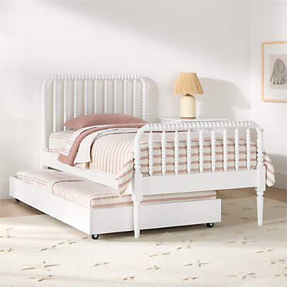 Jenny Lind White Wood Spindle Kids Twin Bed with Trundle