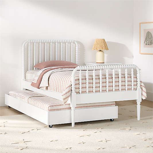Jenny Lind White Wood Spindle Kids Bed with Trundle
