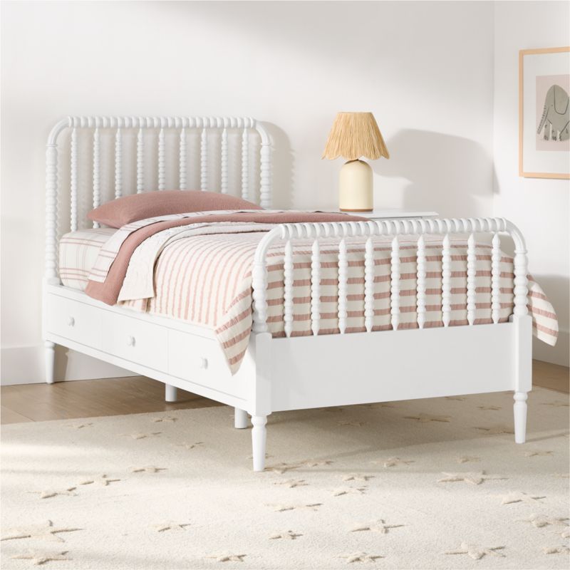 Jenny Lind White Wood Spindle Kids Twin Storage Bed - image 2 of 12