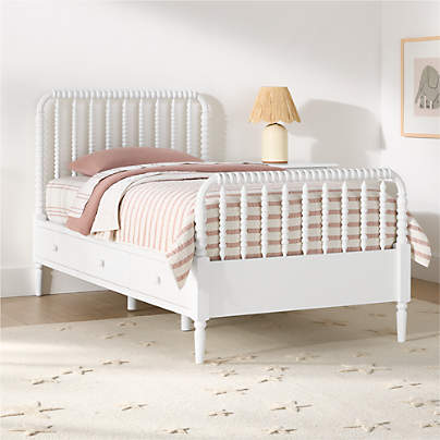 Jenny Lind White Wood Spindle Kids Twin Storage Bed