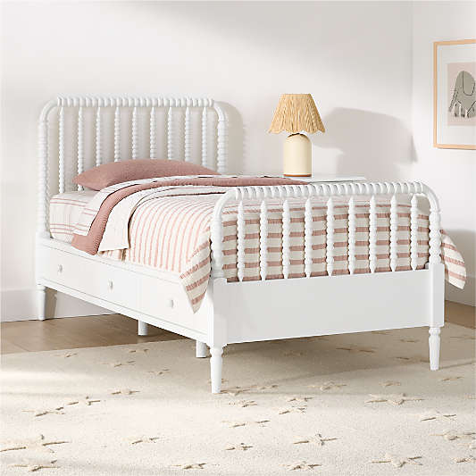 Jenny Lind White Wood Spindle Kids Full Storage Bed