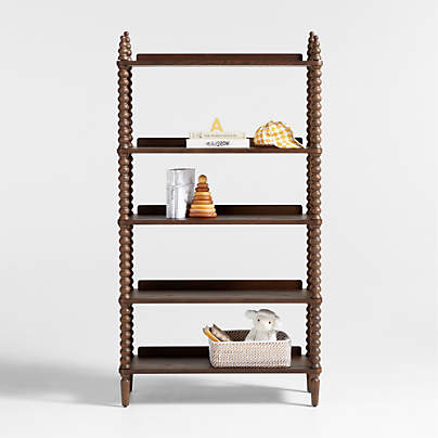 Jenny Lind 33" Deep Brown Wood Spindle 5-Shelf Tall Kids Bookcase