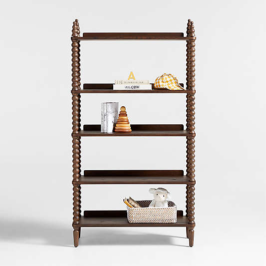 Jenny Lind 33" Deep Brown Wood Spindle 5-Shelf Tall Kids Bookcase