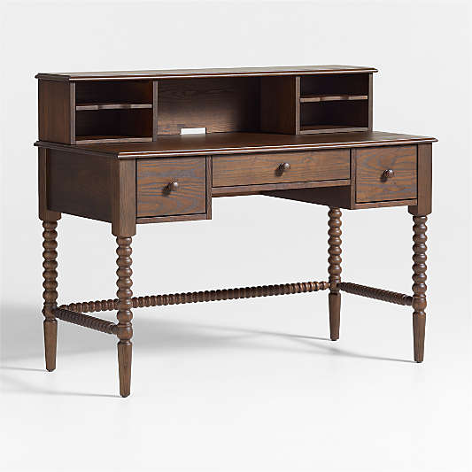 Jenny Lind Deep Brown Wood Spindle 3-Drawer Kids Desk with Hutch