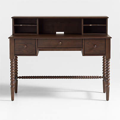 Jenny Lind 48" Deep Brown Wood Spindle 3-Drawer Kids Desk with Hutch