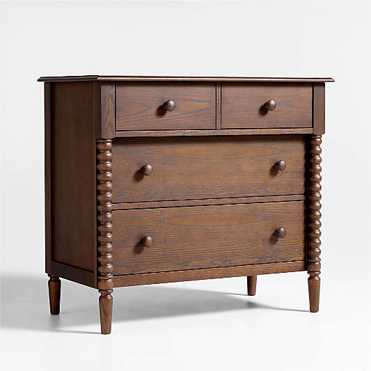 Jenny Lind 37" Deep Brown Wood Narrow 4-Drawer Kids Dresser