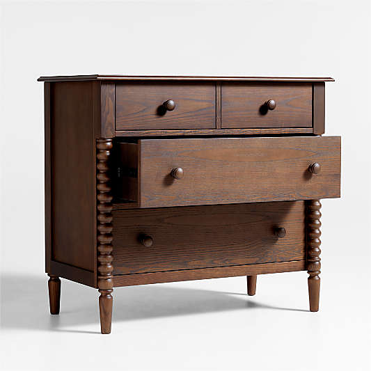 Jenny Lind 37" Deep Brown Wood Narrow 4-Drawer Kids Dresser