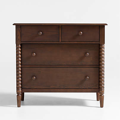 Jenny Lind 37" Deep Brown Wood Narrow 4-Drawer Kids Dresser