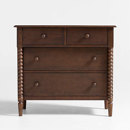 Jenny Lind 37" Deep Brown Wood Narrow 4-Drawer Kids Dresser
