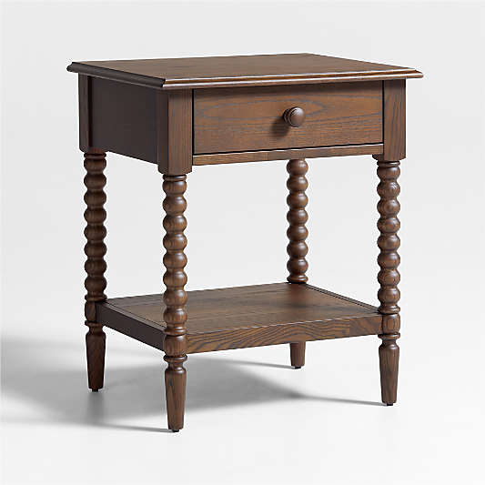 Jenny Lind Deep Brown Wood Spindle Kids Nightstand with Drawer