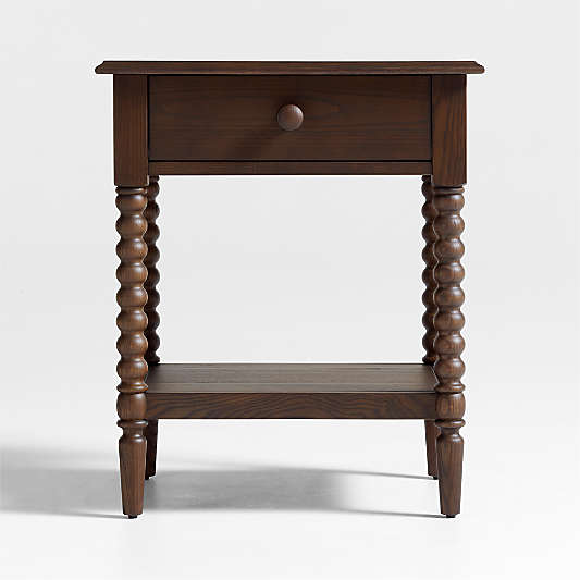 Jenny Lind 21" Deep Brown Wood Spindle Kids Nightstand with Drawer
