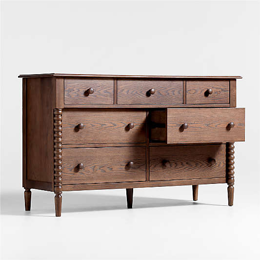 Jenny Lind 54" Deep Brown Wood Wide 7-Drawer Kids Dresser