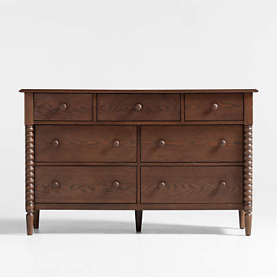 Jenny Lind 54" Deep Brown Wood Wide 7-Drawer Kids Dresser