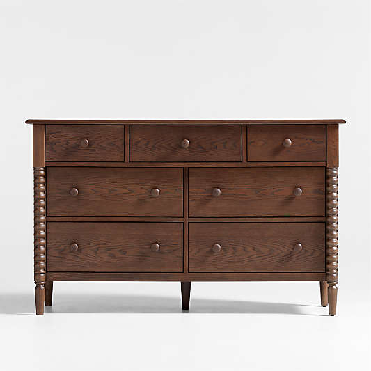 Jenny Lind 54" Deep Brown Wood Wide 7-Drawer Kids Dresser