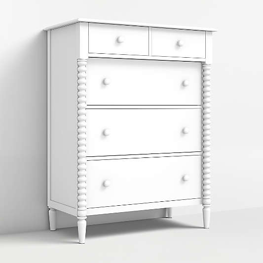 Jenny Lind 37" White Wood Tall 5-Drawer Kids Dresser