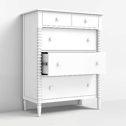 Jenny Lind 37" White Wood Tall 5-Drawer Kids Dresser