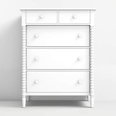 Jenny Lind 37" White Wood Tall 5-Drawer Kids Dresser