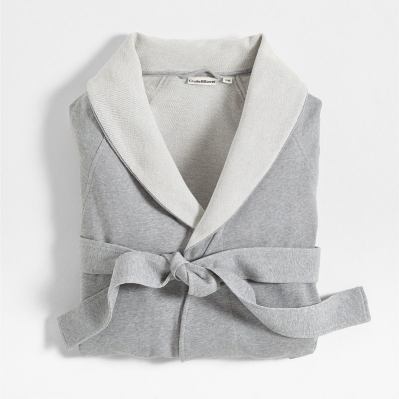 Organic S/M Cotton Jersey Heathered Grey Bathrobe - image 3 of 6