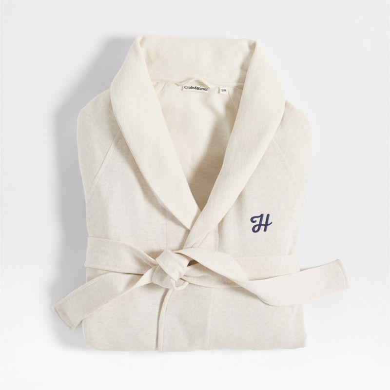 Organic S/M Cotton Jersey Heathered Ivory Bathrobe - image 2 of 6