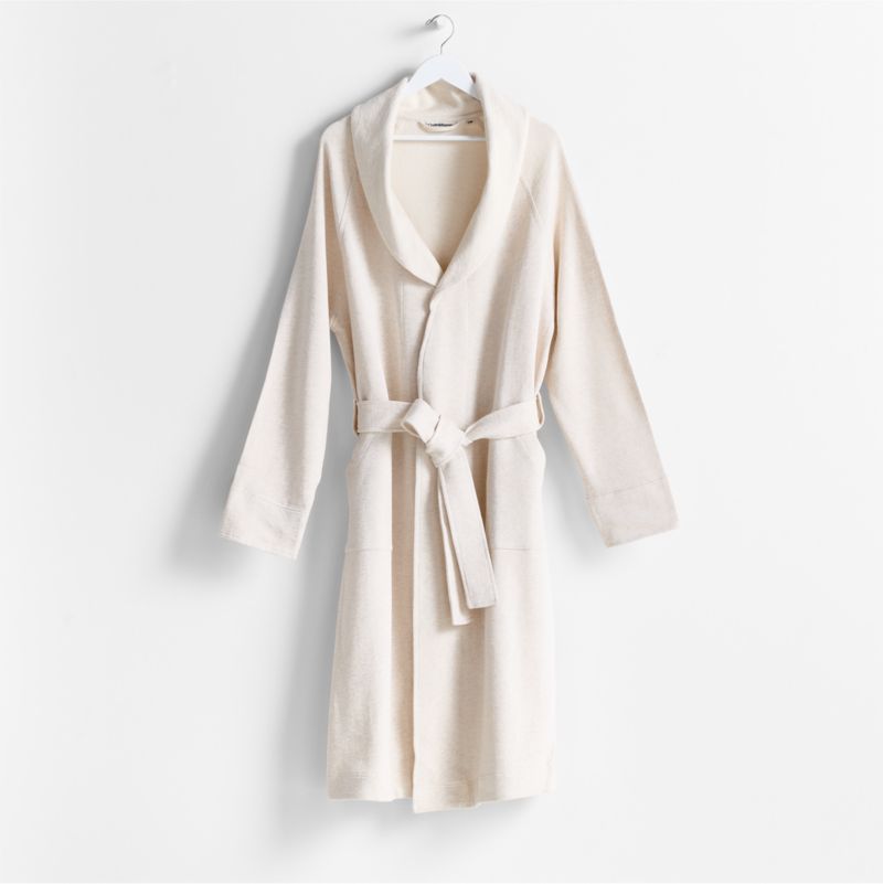 Organic S/M Cotton Jersey Heathered Ivory Bathrobe - image 0 of 6