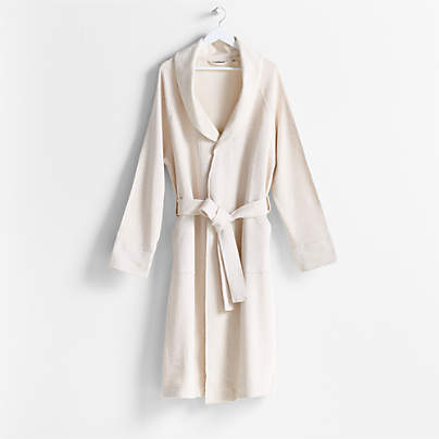 Organic S/M Cotton Jersey Heathered Ivory Bath Robe
