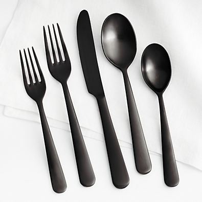 View Jett Black Satin 20-Piece Flatware Set details