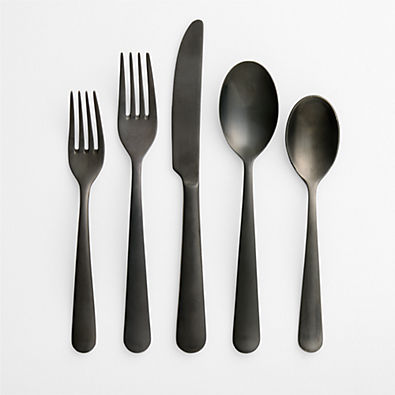 View Jett Black Satin 5-Piece Flatware Place Setting details