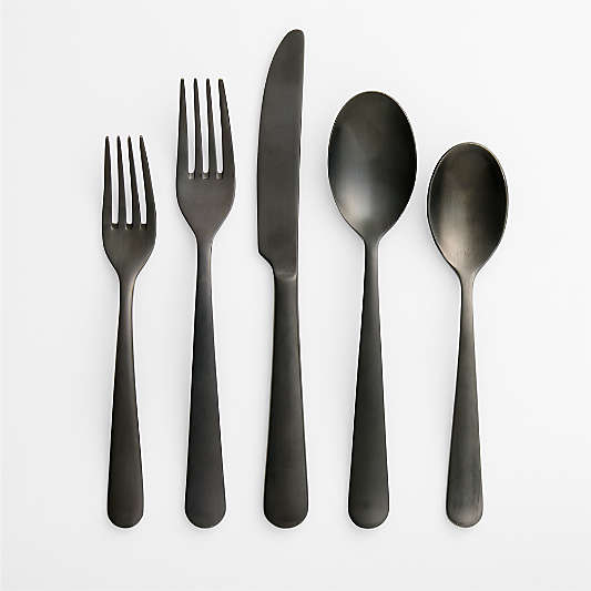 Jett Black Satin 20-Piece Flatware Set