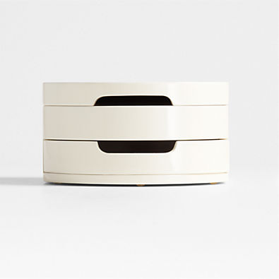 View Medium Cream White Wood Jewelry Box details