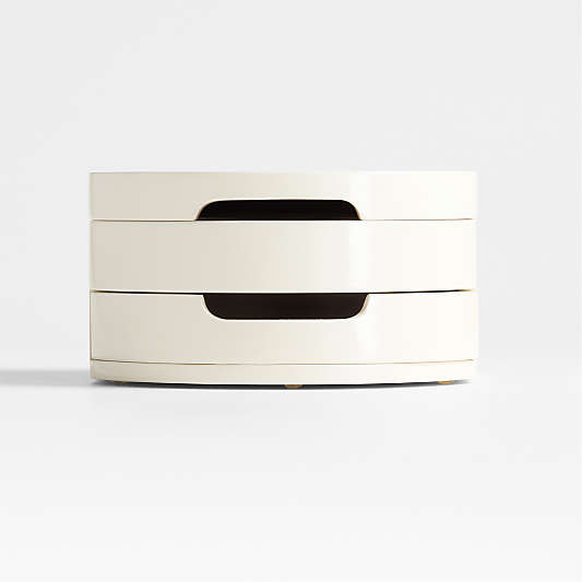 Medium Cream White Wood Jewelry Box