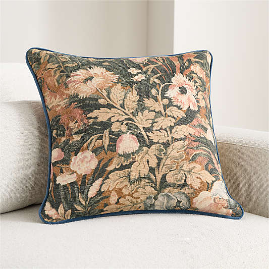 Joules Linen 20"x20" Floral Blue Throw Pillow Cover