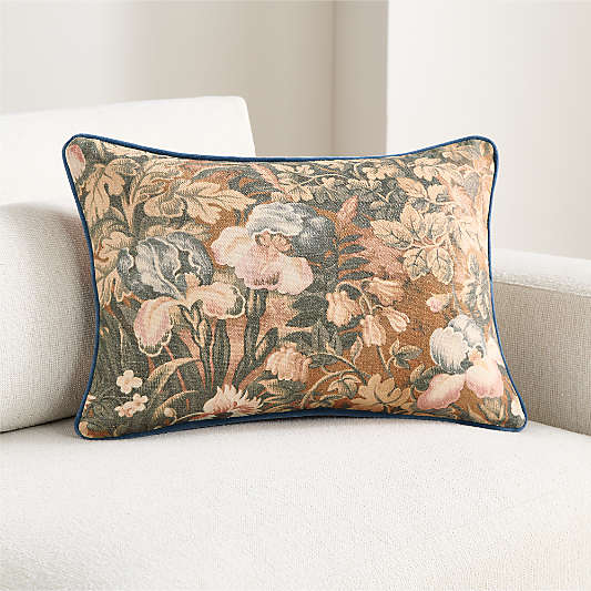 Joules Linen 22"x15" Floral Blue Throw Pillow Cover