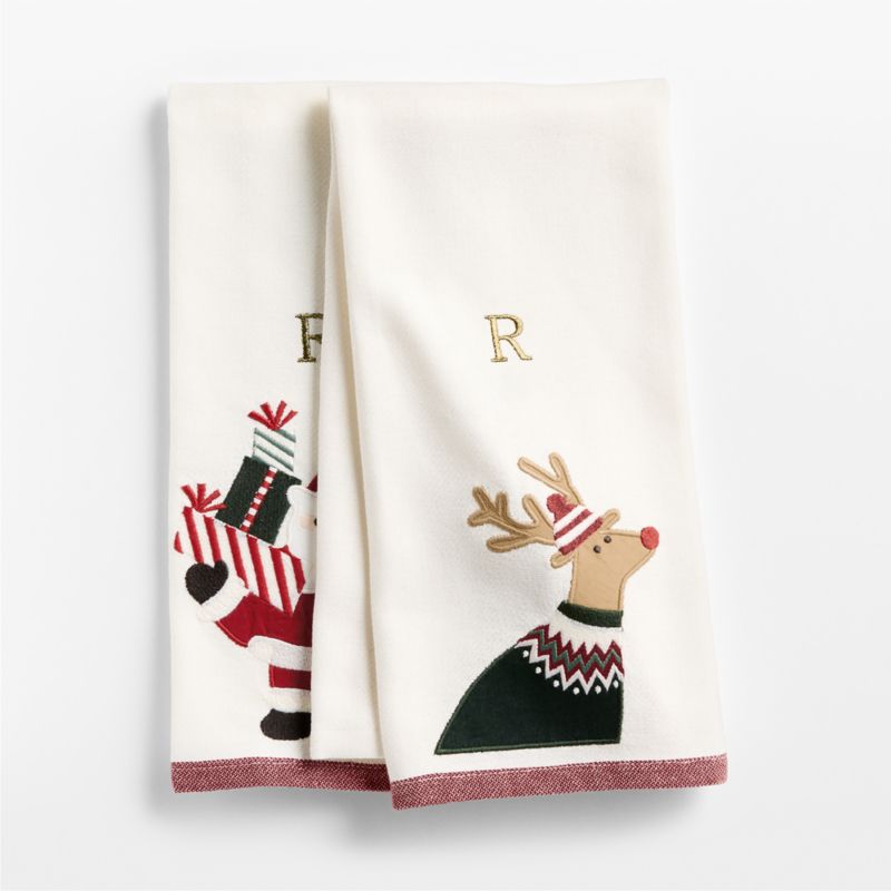 Joan Anderson Santa & Reindeer White Organic Cotton Kitchen Towels, Set of 2 - image 3 of 6