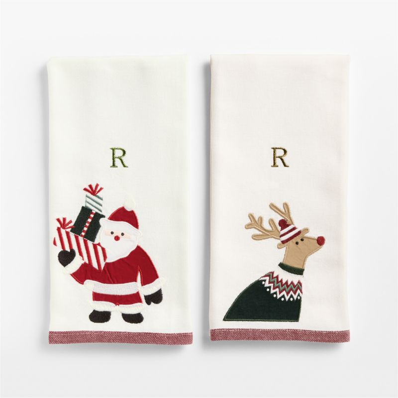 Joan Anderson Santa & Reindeer White Organic Cotton Kitchen Towels, Set of 2 - image 4 of 6