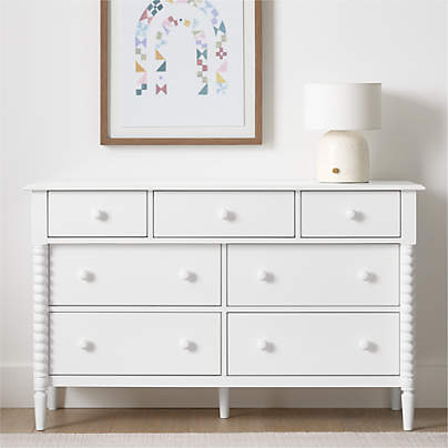Jenny Lind 54" White Wood Wide 7-Drawer Kids Dresser
