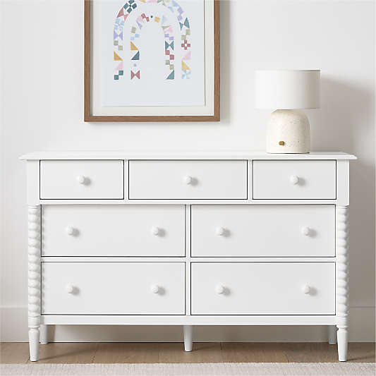 Jenny Lind 54" White Wood Wide 7-Drawer Kids Dresser