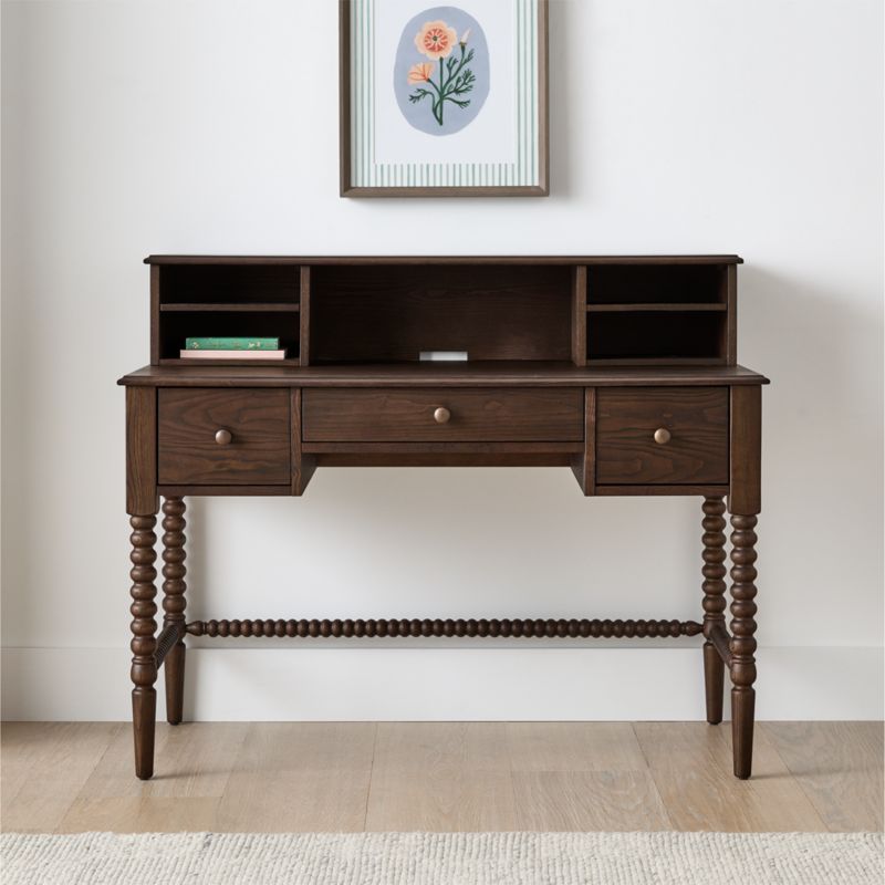 Jenny Lind 48" Deep Brown Wood Spindle 3-Drawer Kids Desk with Hutch - image 1 of 8