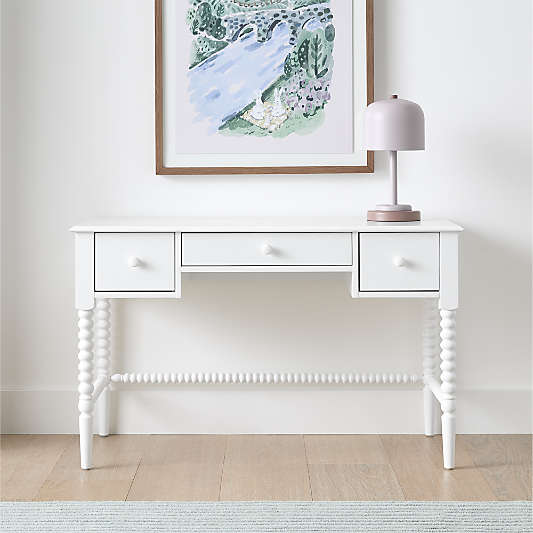 Jenny Lind 48" White Wood Spindle 3-Drawer Kids Desk